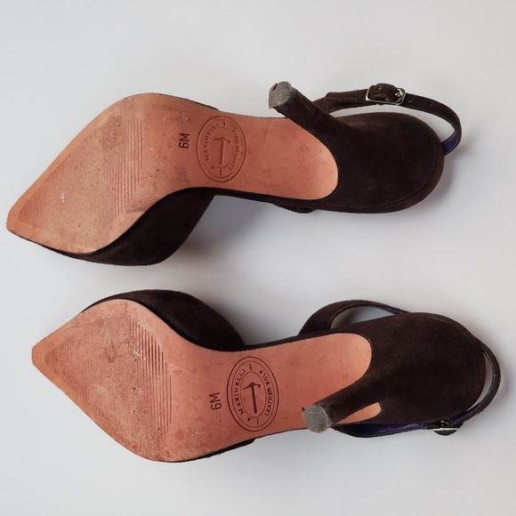 A. Marinelli Brown Suede Swarovski Crystal Flower Slingback Heels Size 6 - Picture 6 of 7